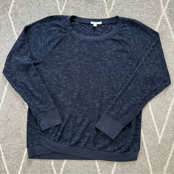 Threads 4 Thought Navy Heathered Sweatshirt w/ cross front and Thumholes - Picture 1 of 5